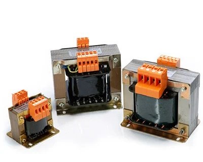 Three control transformers with orange terminals